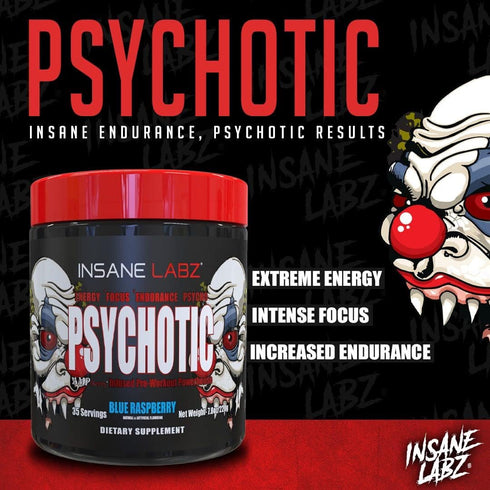 Insane Labz Psychotic High Stimulant Pre Workout Powder, Extreme Energy, Focus and Endurance, 35 Servings