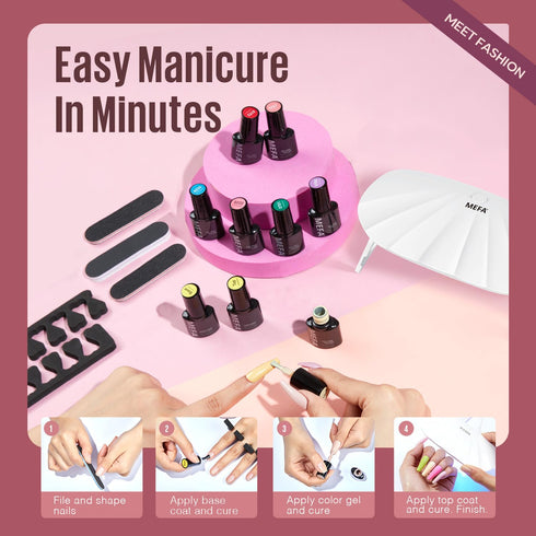 MEFA 19 Pcs Gel Nail Polish Kit with UV Light, 12 Colors Burgundy Red and Champagne Gold Glitter for DIY Nails