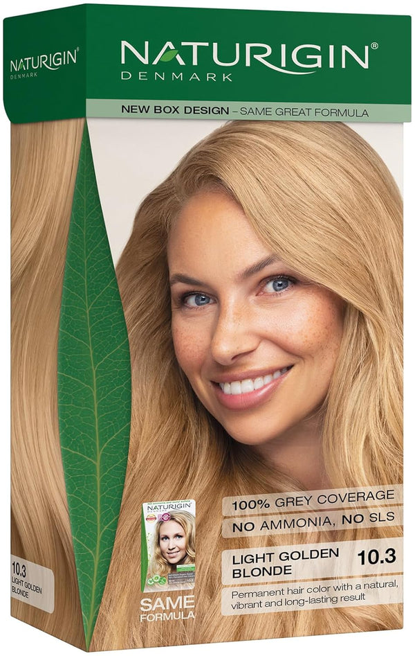 Naturigin Permanent Hair Color, 10.3 Light Golden Blonde, Ammonia Free, 1 Pack, 100% Gray Coverage
