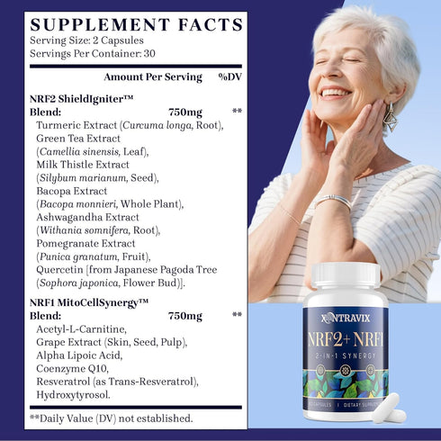 Xontravix NRF1 NRF2 1500mg CoQ10, 60 (1 & Supplement | Dual Activator with Curcumin, Trans Resveratrol & Ashwagandha |