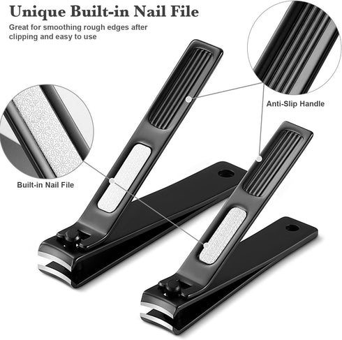 Nail Clippers Manicure Set - Sharp Stainless Steel Toenail and Fingernail Clippers with Metal Case