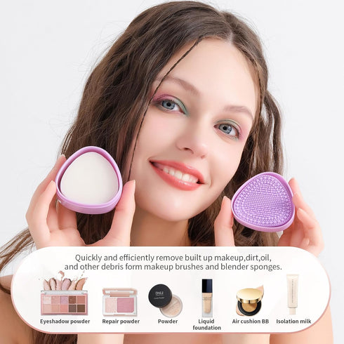 Docolor Makeup Brushes Cleaner Set, Solid Soap Cleanser with Color Removal Sponge, Vegan Makeup Brush Cleaner Mat