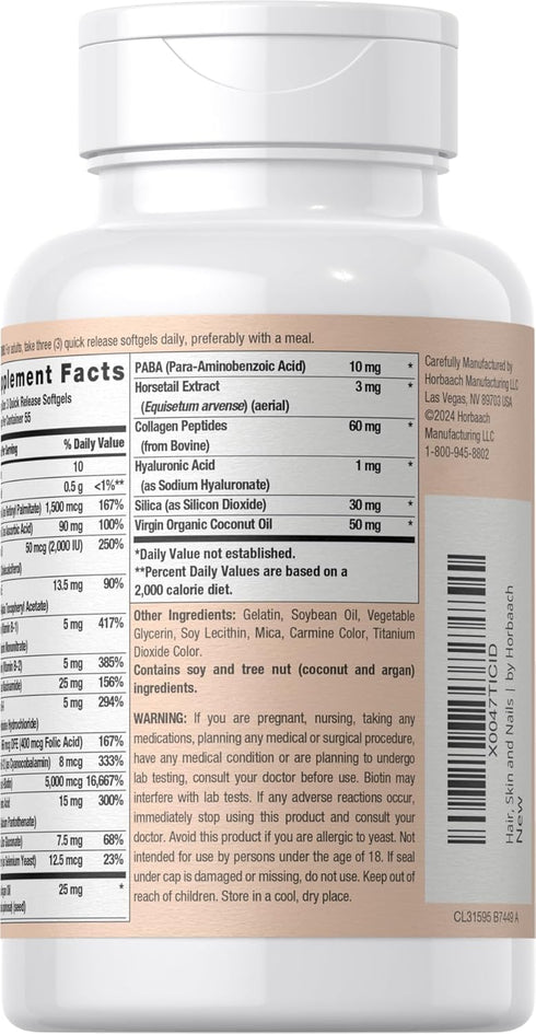 Hair, Skin and Nails Vitamins | 165 Softgels | Non-GMO & Gluten Free Supplement with Biotin, Collagen & Moroccan Argan