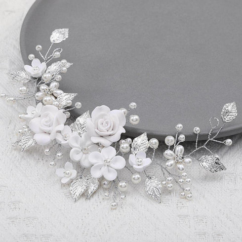 Unicra Flower Bride Wedding Hair Vine, Pearl Bridal Hair Piece for Women and Girls, 9 inches