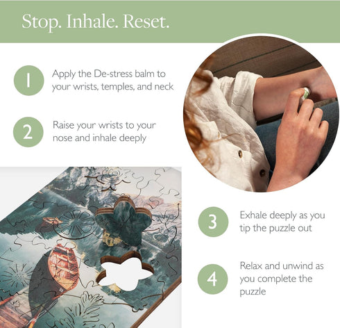 Set Scentered Wooden Jigsaw Puzzle & Aromatherapy Gift - Mindfulness Activity Puzzle for Stress Relief - Calm Jigsaw
