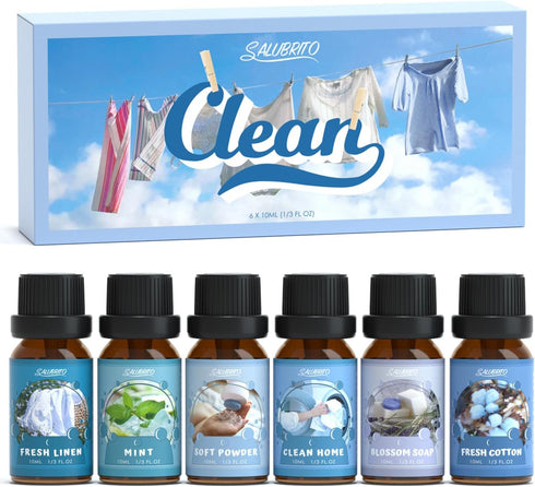 SALUBRITO Clean Fragrance Oils Set - Premium Essential Oils Set for Diffuser, Candle, Soap Making - Fresh Cotton