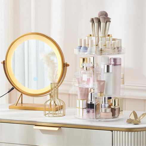 SUNFICON 360 Rotation Makeup Organizer, Crystal Clear Acrylic Cosmetic Storage Holder for Bathroom and Vanity