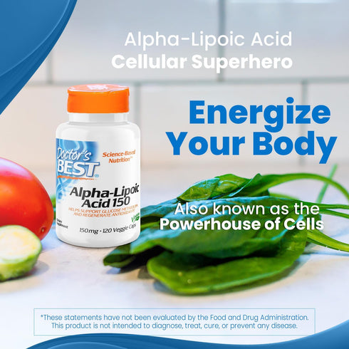 Doctor's Best Alpha-Lipoic Acid 150, Supports Glucose Metabolism, 120 Veggie Caps, Non-GMO, Vegan