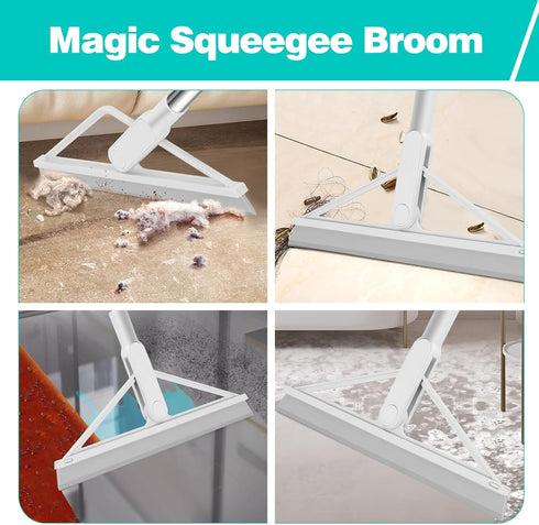 Magic Squeegee Broom for Floor Cleaning, Multifunction Rubber Broom with 41" Adjustable Handle for Pet Hair