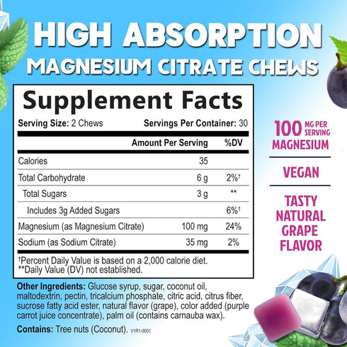 Gummies Gummy 60 Gummies Magnesium Citrate Chews Supplement - High Absorption Magnesium Supplement - Vegan Mag Citrate