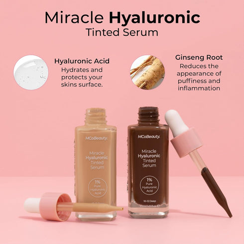 MCoBeauty Miracle Hyaluronic Tinted Serum, 3-4 Light/Medium, Hydration & Glow for Radiant Skin