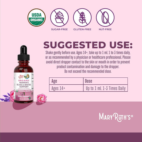 MaryRuth Organics USDA Organic Women's Wellness Liquid Herbal Supplements | Includes Stinging Nettle, Raspberry Leaf