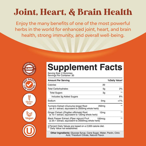 Turmeric Curcumin Immune Support Gummies, Joint Support and Skin Care Supplement