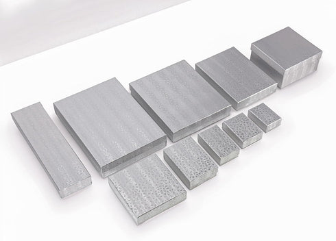 TheDisplayGuys 25-Pack Cotton Filled Cardboard Jewelry Boxes, Silver Foil Gift Case (2.6" x 1.6" x 1.0")