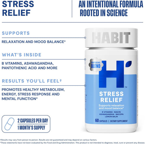 HABIT Stress Relief Supplement | 60 Capsules | Supports Relaxation & Mood Balance, Vegan, Non-GMO