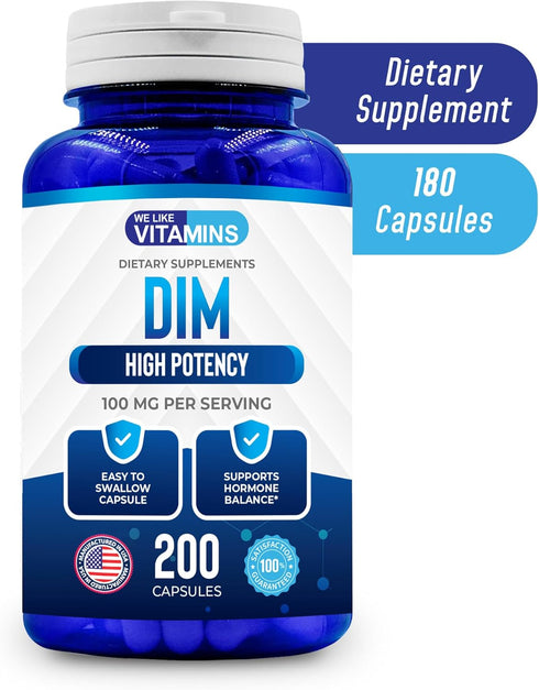 We Like Vitamins DIM 100mg 200 Capsules for Healthy Estrogen and Hormone Levels, 200 Day Supply