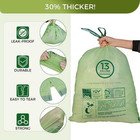 Lokingrise 13 1 49.21 30 D6400, Gallon Compostable Trash Bags with Drawstring, Heavy Duty Extra Thick Mil, Liter, Bags