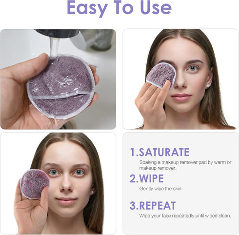 SUNLAND Reusable Makeup Remover Pads, 16 Pack Microfiber Face Cleansing Gloves, Washable with Laundry Bag (Round