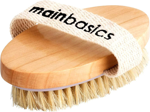 MainBasics Dry Brushing Body Brush for Lymphatic Drainage, Cellulite, Blood Circulation with Natural Bristles