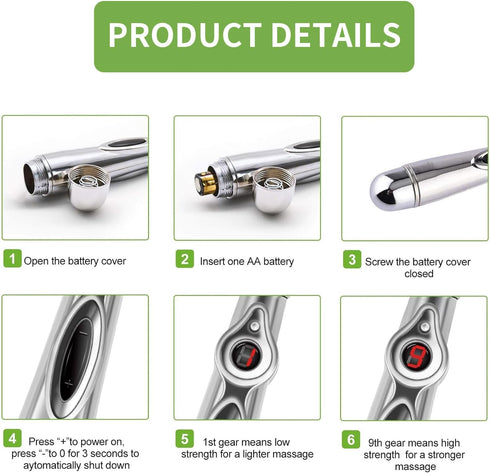Acupuncture Pen, USB Rechargeable Electronic Therapy Tool for Energy Massage, Suitable for Women & Men
