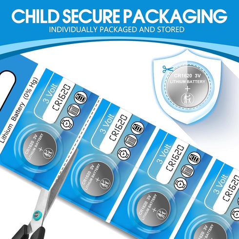 volkate CR1620 3V 10 Count Pack 1620 3 Lithium Battery, CR Volt Button Coin Cell Battery for Car Key Fobs, Keyless