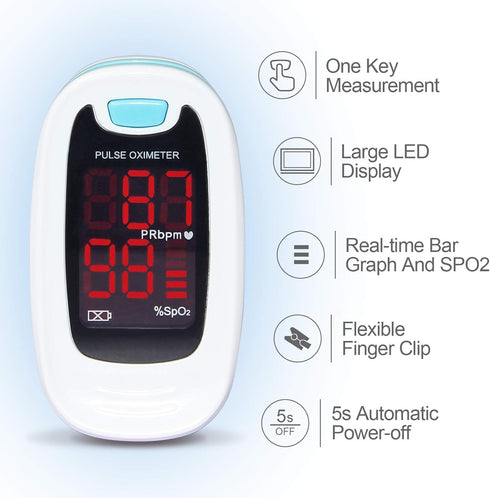 CONTEC CMS50M Fingertip Pulse Oximeter, Blood Oxygen Saturation Monitor with Lanyard in Blue and White
