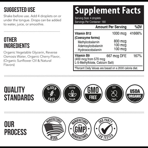 BioActive Vitamin B12, 1000 mcg, 3 BioActive B12 Forms, Methylfolate, Sublingual, Cherry Flavor