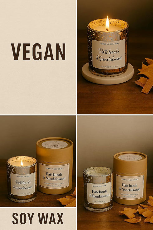 Patchouli & Sandalwood Handamde Soy Candle Non-Toxic Aromatherapy Candle for Relaxation and Meditation, Long-Lasting