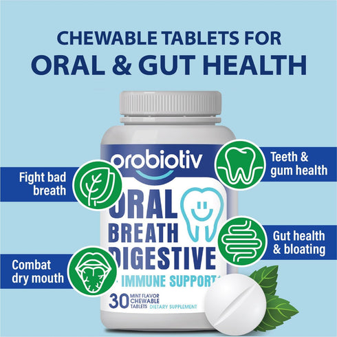 Oral Probiotics for Bad Breath, 5 Billion CFU Chewable Dental Probiotic for Teeth and Gums, Mint Tablets