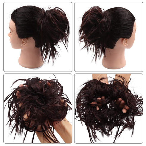 Tousled Updo Messy Bun Hair Piece, Synthetic Wavy Extension Ponytail with Elastic Rubber Band for Women-33#