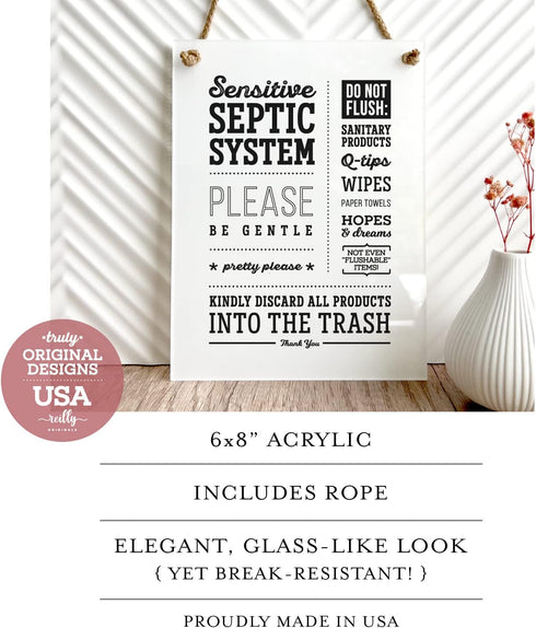 6x8 Inch Designer Bathroom Sign - Please Be Gentle Septic System ~ Ready to Hang ~ Premium Finish, Durable (1)