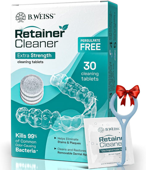 Retainer Cleaner Tablets - Persulfate Free, 30 Mint Scented Tablets for Invisalign, Night Guard, Denture Cleaning