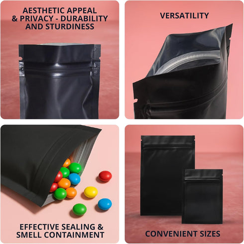 COLSEN Smell Proof Resealable Bags, Matte Black Mylar Bag 3x4 Inches, 100 Pack Strong Zipper Seal for Food Storage