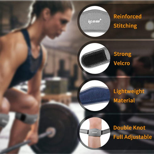 IPOW 2 Pack Thickened Knee Strap, Adjustable Patellar Tendon Support Brace for Pain Relief in Basketball, Running,