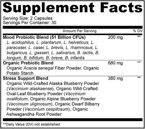 Amen Mood Probiotic Supplement 51 Billion CFU - Organic Prebiotics and Probiotics, Vegan & Non-GMO, 60 Capsules