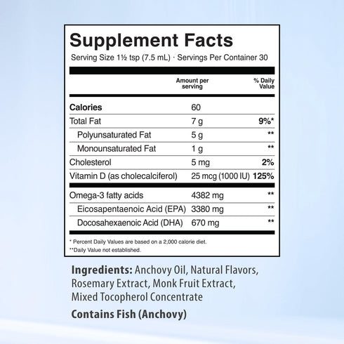 5X Ultimate Strength High EPA Omega-3 Liquid with DHA and Vitamin D - Wild Caught Fish Oil Supplements, 7.60 Fl Oz Lemon
