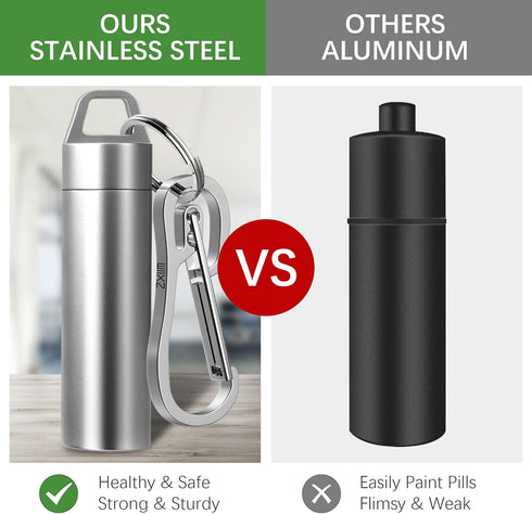 Small Pill Case, Portable Metal Pill Holder Keychain, Waterproof Mini Stainless Steel Organizer for Travel