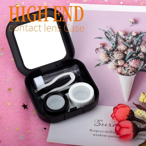 Contact Lens Case, Cute Stars Moon Contact Holder Cases Kit with Lenses Remover Tool Tweezers Mirror Solution Bottle Portable Contacts Container Storage Box for Women (Black)