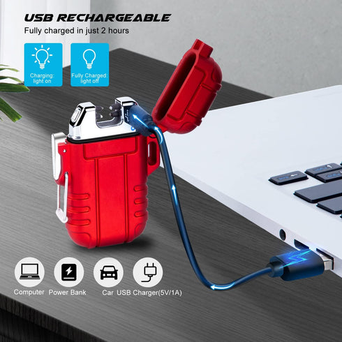 LcFun Arc Lighter - Waterproof Windproof Rechargeable USB Plasma Flameless Electric Lighter with Lanyard (Red)