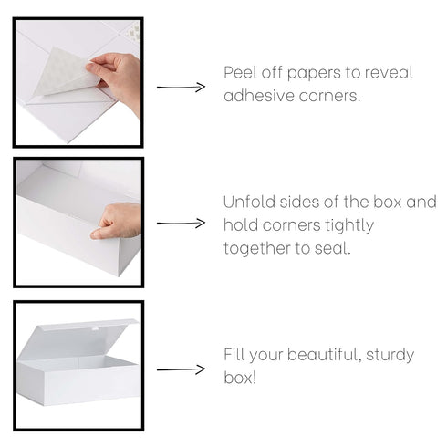 Purple Q Crafts White Hard Gift Box, 14" x 9" x 4" Rectangle Favor Box with Magnetic Closure Lid