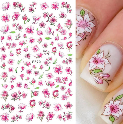 3D Pink Cherry Blossom Nail Art Stickers, Self-Adhesive Floral Designs, Spring Nail Art Supplies for Women
