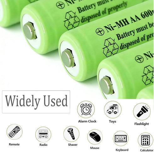 XFULL 12 Packs 600mAh 1.2v Doulbe AA Ni-MH Rechargeable Batteries A Size for Outdoor Solar Lights, Landscape Lighting