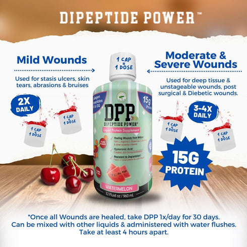 Nutritional Designs DPP Dipeptide, Wound-Healing Liquid Collagen & Whey Protein Supplement, Watermelon, 32 Fl Oz