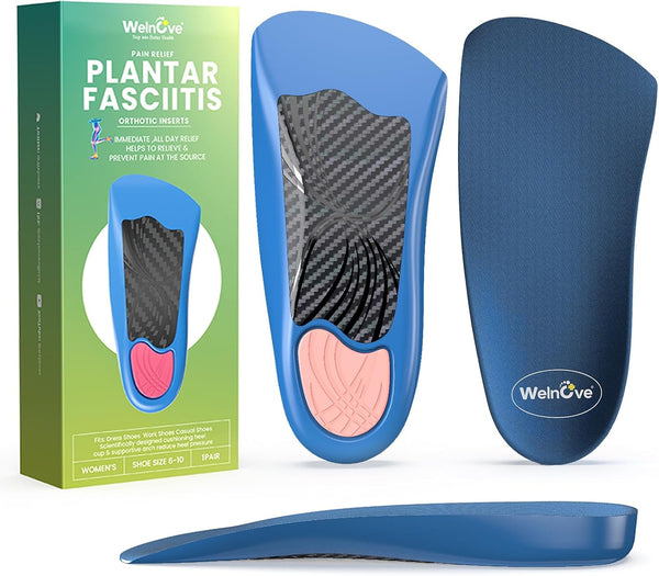 Welnove Plantar Fasciitis Heel Inserts Insoles, Arch Support Cushions for Foot Pain Relief, Orthotic Heel Cups for
