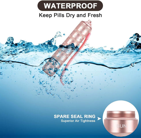 Portable Waterproof Metal Pill Organizer - Compact Travel Pill Box, 7 Day Daily Holder for Small Pills, Aluminum Alloy,