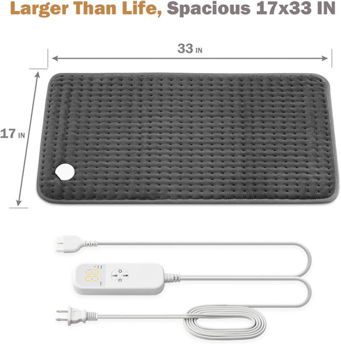 Extra Large Microplush Heating Pad for Back Neck Shoulder Pain Relief - 6 Heat Settings, Auto-Off, Gifts for Men Women