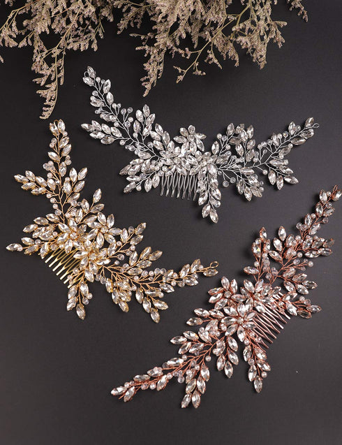 Rhinestone Crystal Flower Bridal Hair Comb, Wedding Headpiece for Bride and Women, Silver