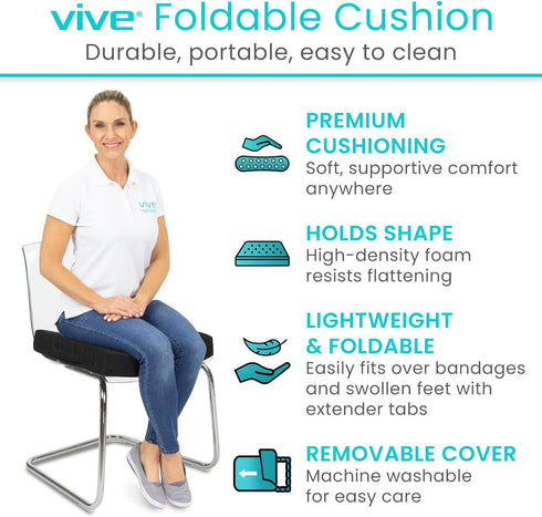 Tailbone Vive Orthopedic Seat Cushion - Folding Wheelchair Cushion - for Stadium, Car, Office Chair Seat - Portable