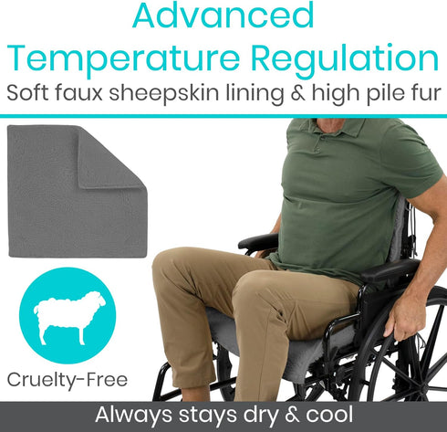 Vive Wheelchair Sheepskin Pad - Seat & Backrest Cover - Accessories for Back Pain Relief for Seniors, Adults - Bed Sore