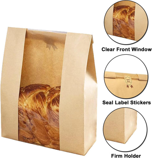 Lmoszuak 25 Pack Breads(13.7x8.26x3.54in).with 50pcs Packaging thicker Large Sourdough Bread bags for Homemade Window